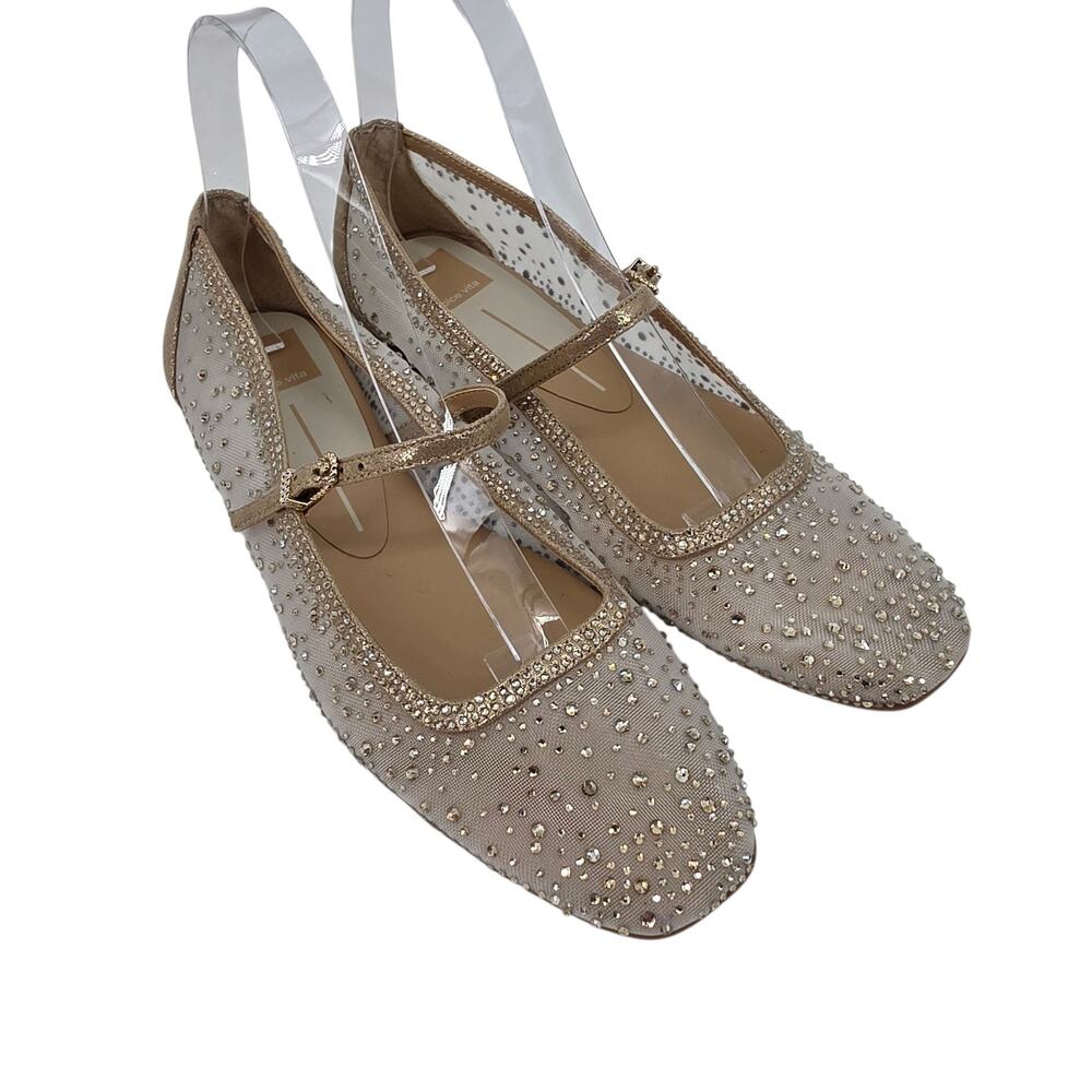NWOT Dolce Vita Champagne Gold Reyes Crystal Mesh Mary Jane Ballet Flats Size 8